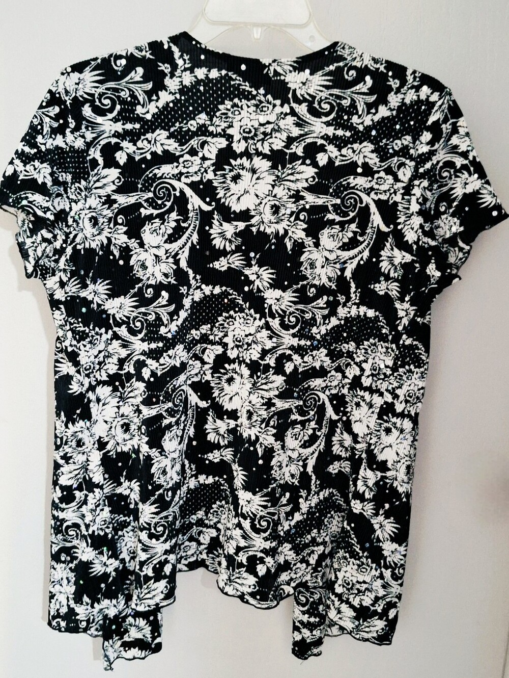 Brittany Black Short Sleeve Black & White Floral Open-Front & Tank Top Size L - Picture 7 of 11